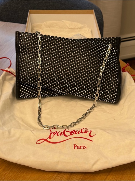 Christian Louboutin Handbags - Christian Louboutin Black Crystal-Studded Chain Shoulder Clutch